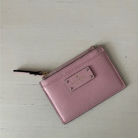 Kate Spade Jeanne pink pebbled leather mini card holder pouch - Picture 2 of 5